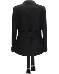Valentino - Double-Breasted Virgin Wool Blazer With Belt Outer: Fleece Ovis Aries Blazers E Vests - Lyst