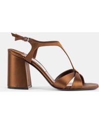 Jimmy Choo - Kesia 85 Bronze Satin Cross-Strap Block-Heel Sandal Heels - Lyst