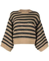 Brunello Cucinelli - Teddy Striped Wool Silk Blend Oversized Sweater Clothing - Lyst