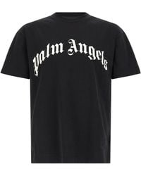Palm Angels - 'Curved Logo' T-Shirt - Lyst