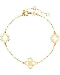 Tory Burch - Floral Charm Brass Bracelet With Cubic Zirconia Detail - Lyst