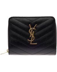 Saint Laurent - Wallet With Cassandre Plate, Leather Calf - Lyst