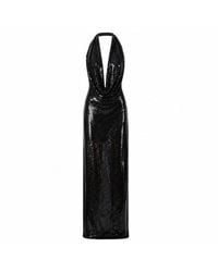 Amazuìn - Sequined Stretch Tulle Venus Maxi Dress With Deep And Draped Cowl Neckline - Lyst