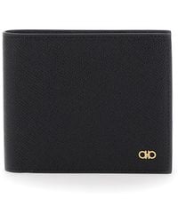 Ferragamo - Bi-Fold Wallet Micro Gancini With Grained Leather Logo Calf Products - Lyst