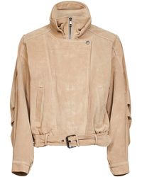 Blanca Vita - Sand Suede Belted Biker Jacket - Lyst