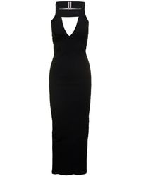 Rick Owens - Maxi Black Dress With Cut-out In Viscose Blend Woman - Lyst