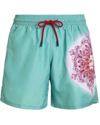 Etro - Aquagreen Swim Shorts With Placed Paisley Print And Cube Logo - Lyst