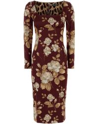 Dolce & Gabbana - Vintage Rose Print Satin Midi Pencil Dress - Lyst