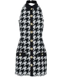 Balmain - And Halterneck Mini Dress With Houndstooth Motif - Lyst