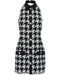 Balmain - And Halterneck Mini Dress With Houndstooth Motif - Lyst