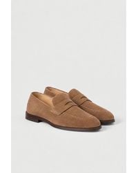 Brunello Cucinelli - Dark Suede Penny Loafers - Lyst