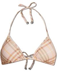 Burberry - Check Printed Halterneck Bikini Top - Lyst