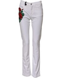 Dolce & Gabbana - Floral Embroidery Girly Denim Jeans Cotton Elastane Clothing - Lyst