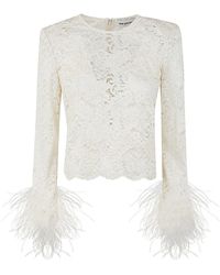 Self-Portrait - Cream Cord Lace Feather Top - Lyst