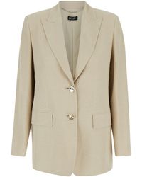 Liu Jo - Beige Single-breasted Jacket With Gold Buttons In Linen Blend Woman - Lyst
