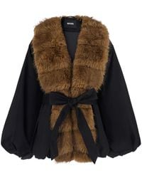 ROTATE BIRGER CHRISTENSEN - Faux Fur Collar Jacket Recycled Polyester Coat - Lyst