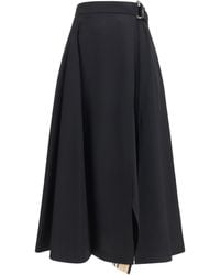 Burberry - Wool Twill Midi Skirt - Lyst