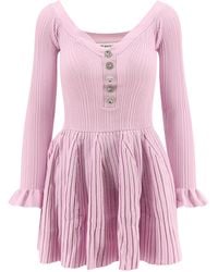 Self-Portrait - Self Portrait Ribbed Knit Mini Dress With Jewel Buttons - Lyst