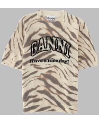 Ganni - Slim-Fit Jumper Animal Print Wool Jumpers - Lyst