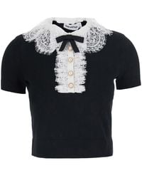 Self-Portrait - Top With Lace Collar, Wool Tops - Lyst