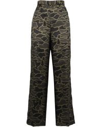 Aspesi - Camouflage Printed Silk Pants Straight Trousers - Lyst