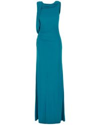 Alberta Ferretti - Petrol Viscose Long Dress - Lyst