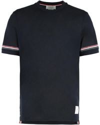 Thom Browne - Crew Neck Cotton T-Shirt With Striped Sleeves T-Shirts - Lyst