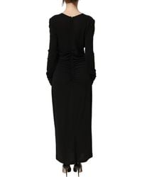 Dolce & Gabbana - Black Cotton Long Sleeves Sheath Maxi Dress - Lyst