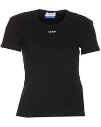 Off-White c/o Virgil Abloh - Off- Stretch Cotton T-Shirt With Front Logo - Lyst