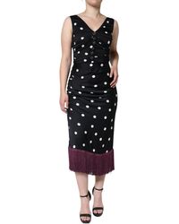 Dolce & Gabbana - Silk Polka Dot Vneck Tassel Midi Dress - Lyst