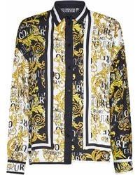 Versace - Shirt With All-Over Couture Logo And Stripe Print - Lyst