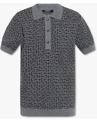 Balmain - Monogram Jacquard Knitted Polo Shirt - Lyst