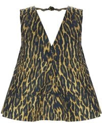 Ganni - Leopard Print Top Organic Cotton Elastane Tops - Lyst