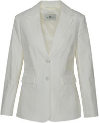 Etro - Ivory Cotton Blend Blazer Jacket - Lyst