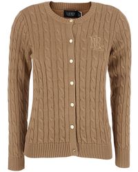 Ralph Lauren - Crew Neck Cardigan Cable Knit Cotton Top - Lyst
