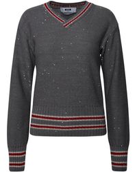MSGM - Grey Wool Blend Varsity Sweater - Lyst