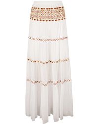 Ermanno Scervino - Elastic Waist Layered Embroidered Flare Skirt - Lyst