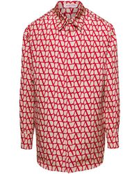 Valentino - Red Toile Iconographe Shirt With Logo Print All-over In Silk - Lyst