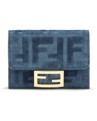 Fendi - Trifold Wallet With Ff Monogram Jacquard Cotton; Viscose - Lyst