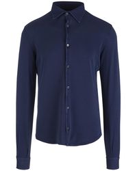 Fedeli - Man Shirt In Royal Blue Cotton Pique - Lyst