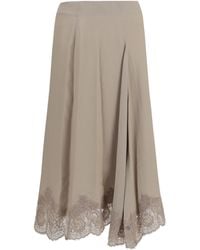 P.A.R.O.S.H. - P.A.R.O..H. Silk Blend Midi Skirt With Lace Hem Acetate - Lyst