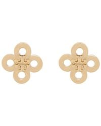 Tory Burch - Clover Logo Plate Mini Stud Earrings With Butterfly Closure - Lyst