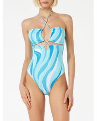 Mc2 Saint Barth - Cutout One Piece Swimsuit With Wave Print - Lyst