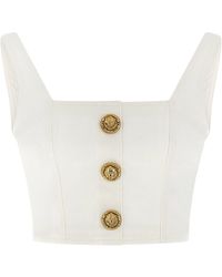 Balmain - Lion-Head Button Cotton Canvas Tank Top - Lyst