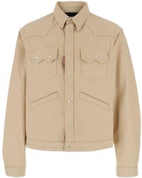 DSquared² - Beige Jacket With Classic Collar And Front Patch Pockets In Cotton Man - Lyst