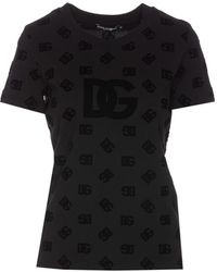 Dolce & Gabbana - Jersey T-Shirt With All-Over Flocked Dg Logo - Lyst