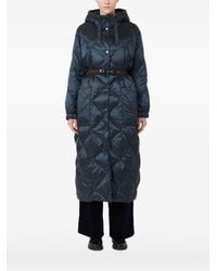 Max Mara - Mtcabete Midnight Water-Repellent Quilted Canvas Long Hooded Down Jacket With Belt - Lyst