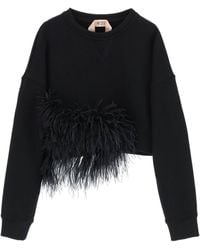 N°21 - N.21 Cropped Sweatshirt With Feathers - Lyst