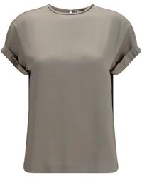 Brunello Cucinelli - Silk Blouse With Monili Chain Elastane; T-Shirts - Lyst