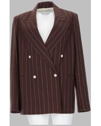 Alysi - Blazer Stripes Wool Double-Breasted Virgin Jacket - Lyst